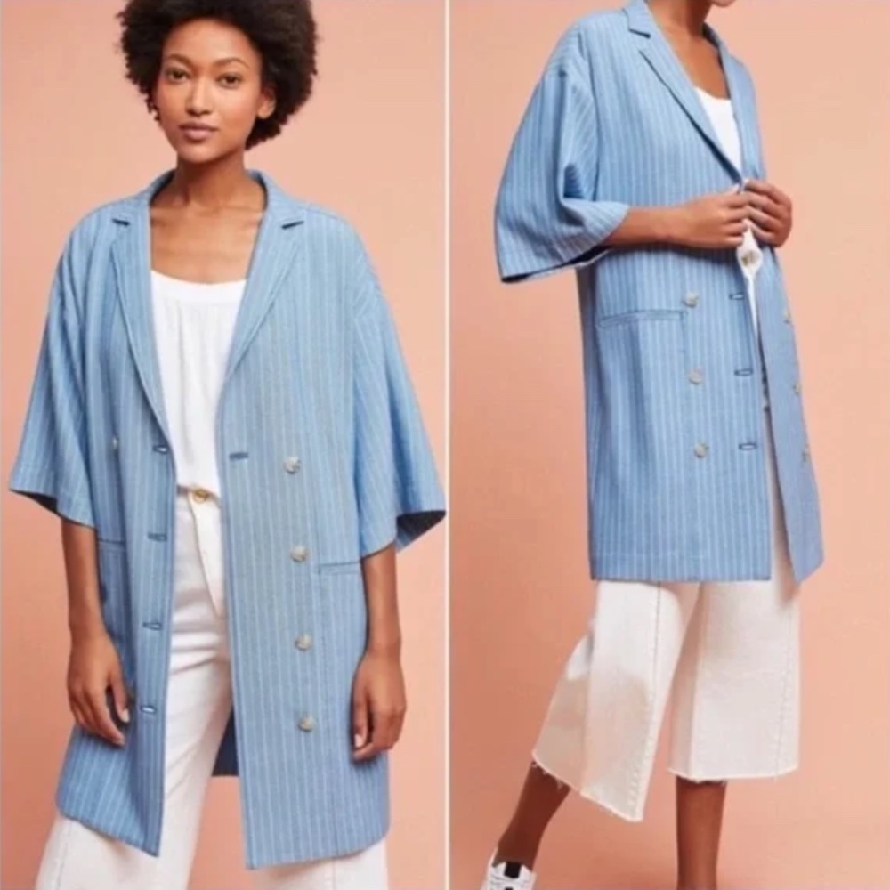 Anthropologie Maeve - Helmi Blue And White Pinstripe Blazer Dress - Small